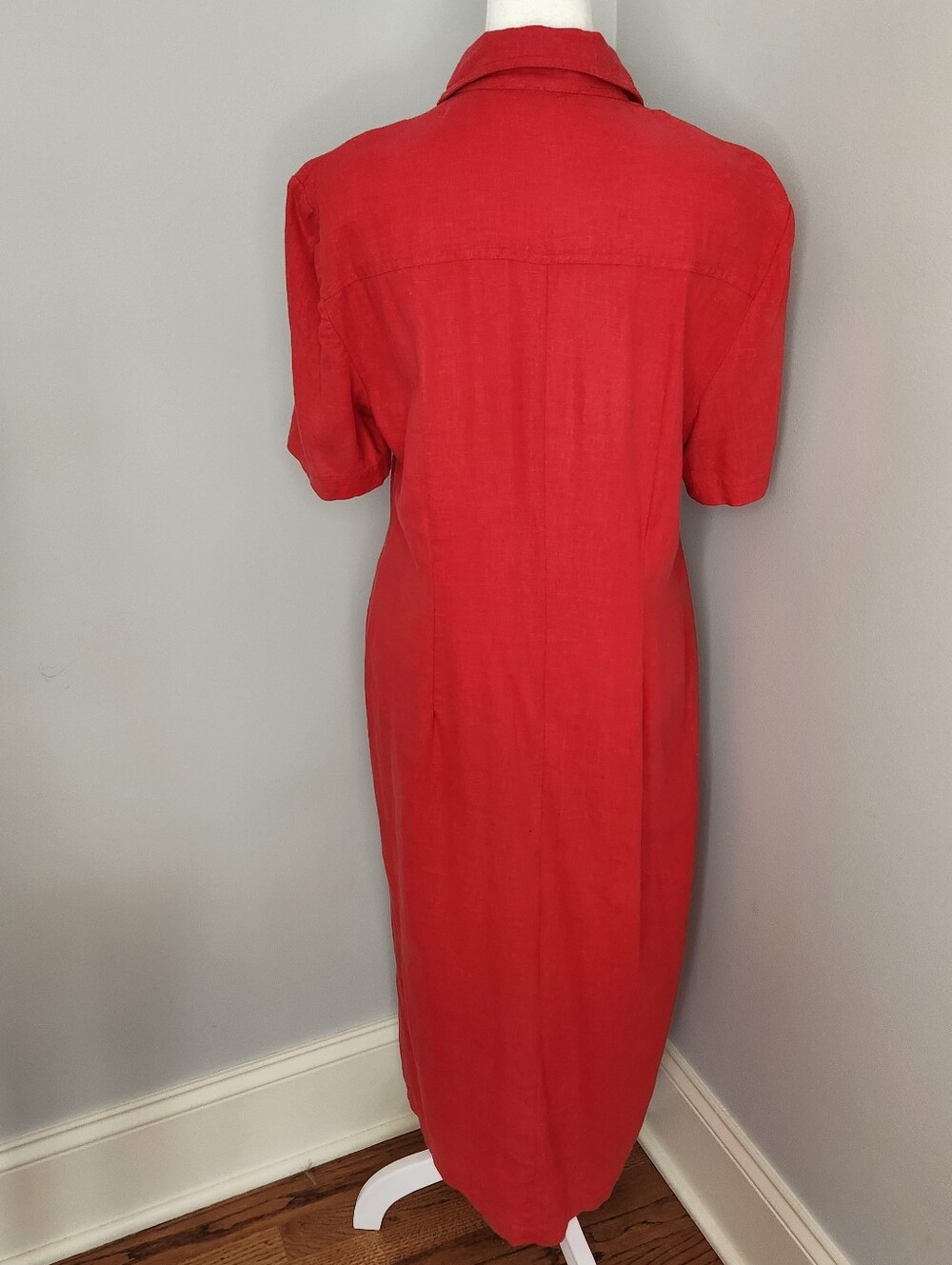 100 % Linen Button-Front Midi Shirt Dress in Red M - Picture 5 of 7